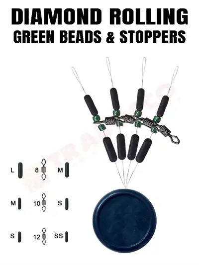 Trabucco Diamond Rolling Green Beads & Stoppers Small 